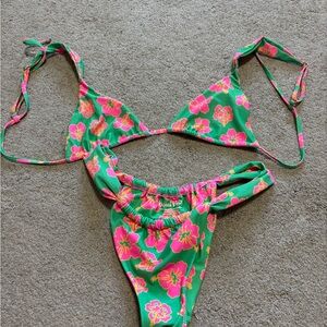 Kulani Kinis Green Bikini with Pink Floral Print